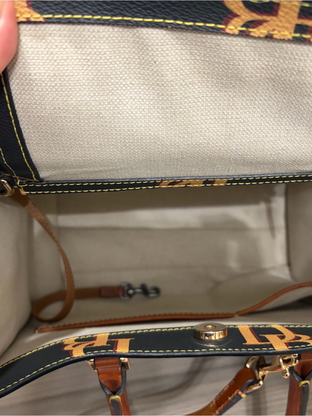 Dooney & Bourke Satchel with Brown Trim and Monogram- Charcoal Grey - Picture 3 of 8